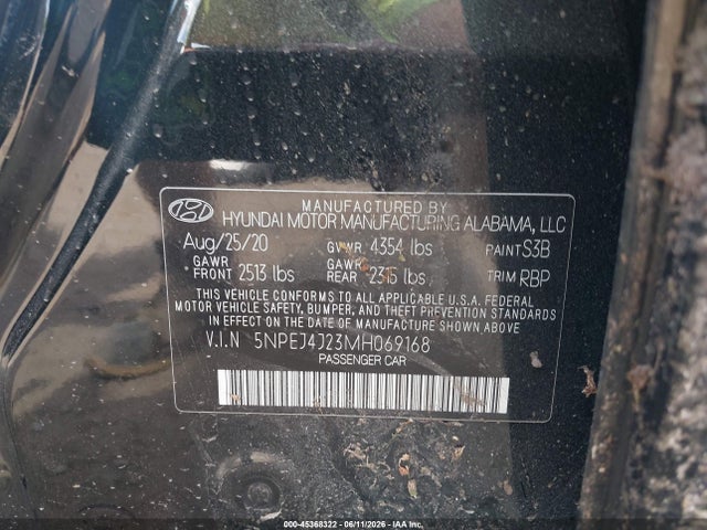 2021 Hyundai Sonata Sel Plus მანქანა იყიდება აუქციონზე, vin: 5NPEJ4J23MH069168, აუქციონის ნომერი: 45368322