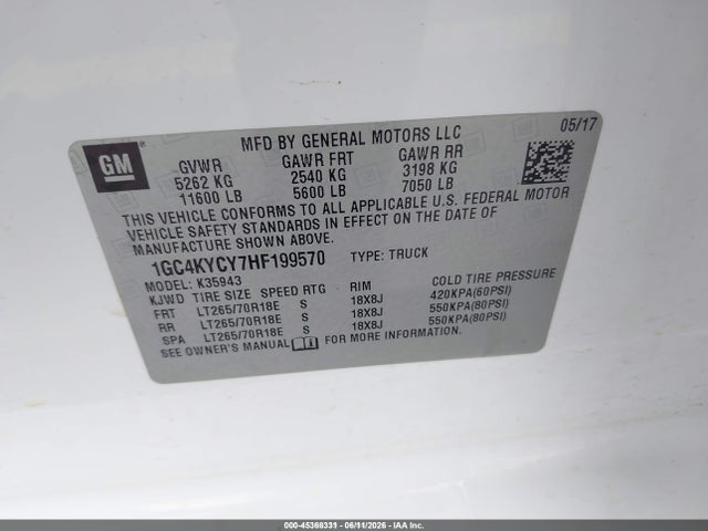 1GC4KYCY7HF199570 Chevrolet Silverado 3500hd Wt