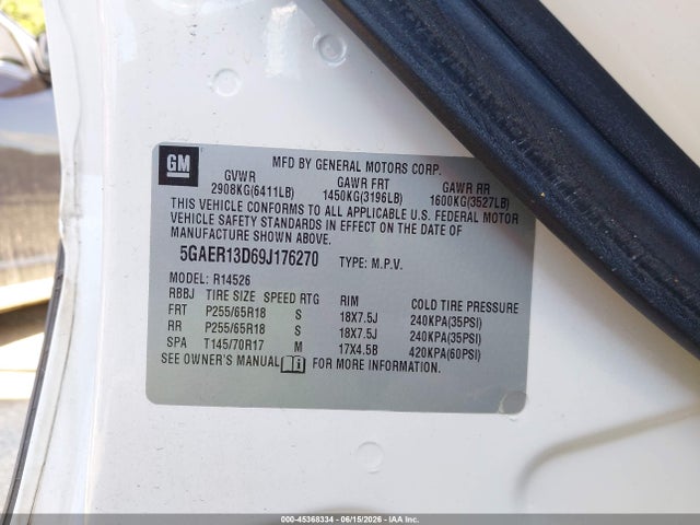 Aukcja sprzedaży 2009 Buick Enclave Cx, vin: 5GAER13D69J176270, numer aukcji: 45368334