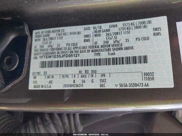 1FTEW1E55JFD05121 Ford F-150 Xl