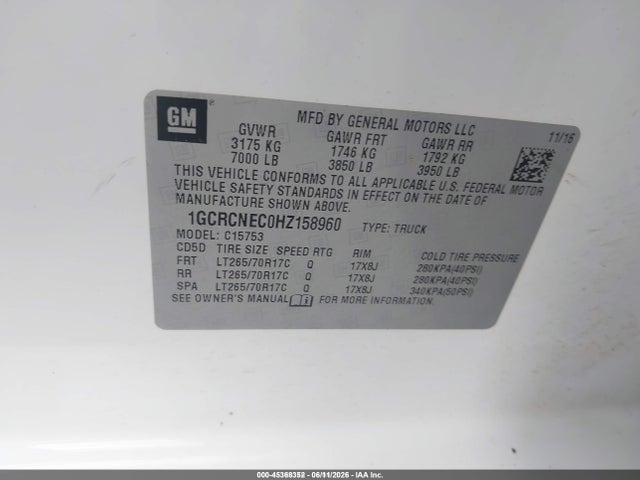 1GCRCNEC0HZ158960 Chevrolet Silverado 1500 Work Truck