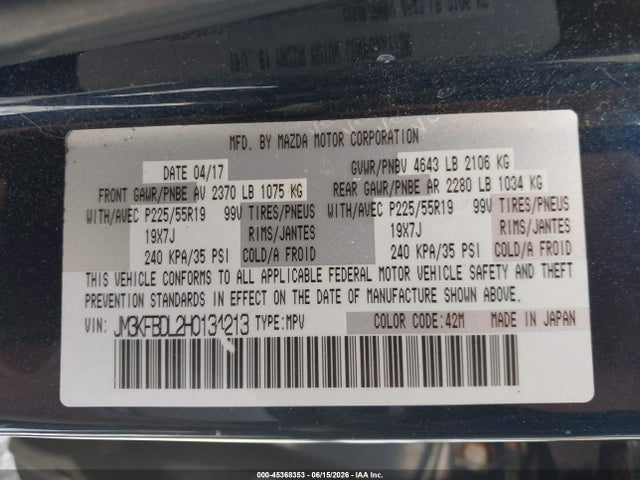 Aukcja sprzedaży 2017 Mazda Cx-5 Grand Touring, vin: JM3KFBDL2H0134213, numer aukcji: 45368353
