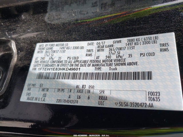 Ford F-150 Xl 2017 1FTEW1E83HKD49601 Image 9