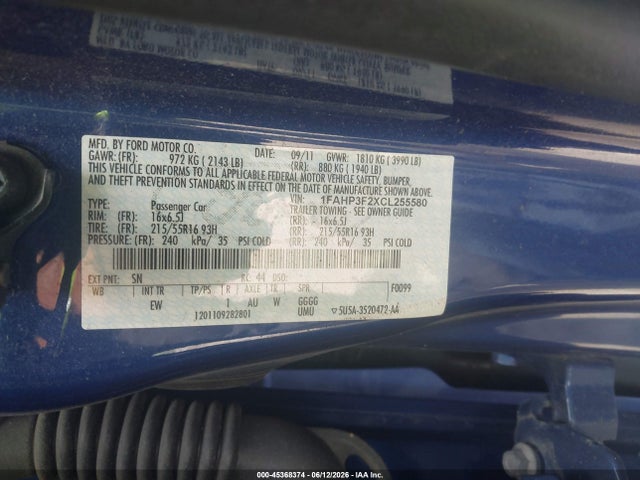 Aukcja sprzedaży 2012 Ford Focus Se, vin: 1FAHP3F2XCL255580, numer aukcji: 45368374