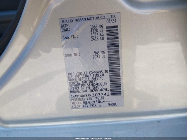 1N4BL4DV8RN303742 Nissan Altima Sv Fwd