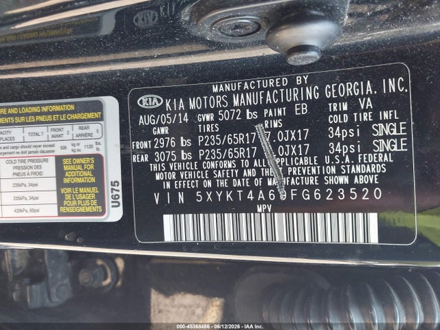 Продаж на аукціоні авто 2015 Kia Sorento Lx, vin: 5XYKT4A69FG623520, номер лоту: 45368486