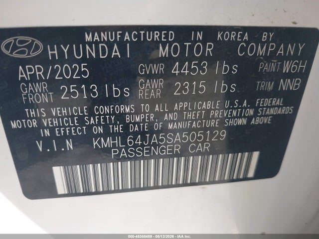 2025 Hyundai Sonata Sel მანქანა იყიდება აუქციონზე, vin: KMHL64JA5SA505129, აუქციონის ნომერი: 45368489