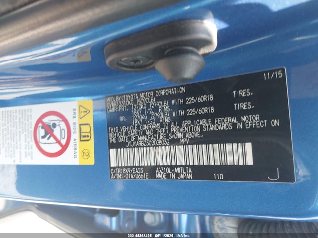 45368495 :رقم المزاد ، JTJYARBZ3G2028032 vin ، 2016 Lexus Nx 200t مزاد بيع