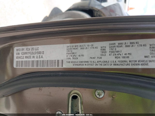 1C6RR7FG3LS156513 RAM 1500 Classic Tradesman 4x4 6&#039;4 Box
