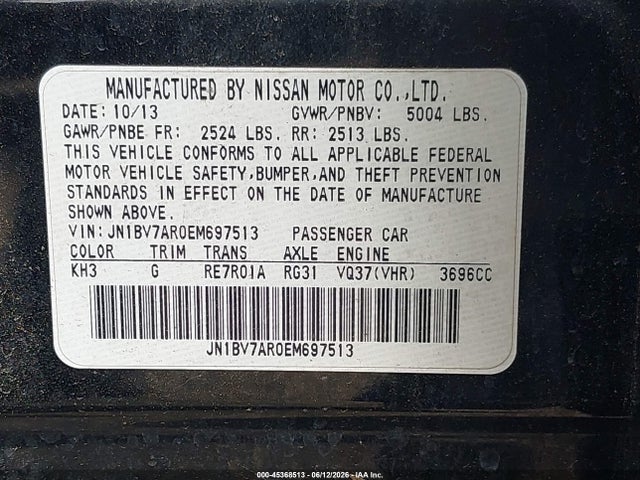 Aukcja sprzedaży 2014 Infiniti Q50 Sport, vin: JN1BV7AR0EM697513, numer aukcji: 45368513