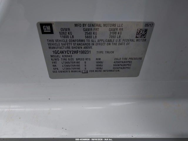 1GC4KYCY2HF198231 Chevrolet Silverado 3500hd Wt
