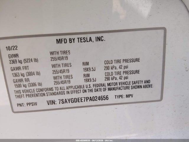 Aukcja sprzedaży 2023 Tesla Model Y Awd/long Range Dual Motor All-wheel Drive, vin: 7SAYGDEE7PA024656, numer aukcji: 45368530