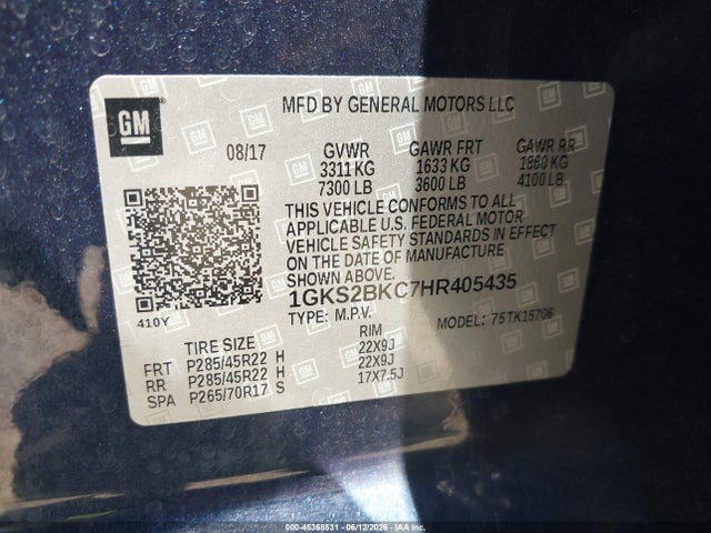 Aukcja sprzedaży 2017 Gmc Yukon Slt, vin: 1GKS2BKC7HR405435, numer aukcji: 45368531