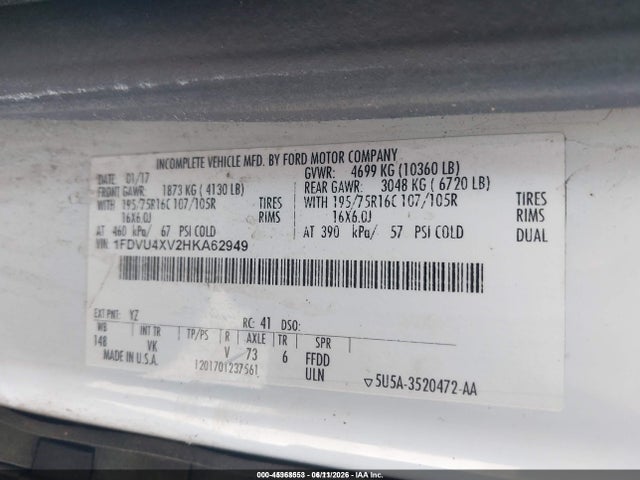 Продаж на аукціоні авто 2017 Ford Transit-350 Xl, vin: 1FDVU4XV2HKA62949, номер лоту: 45368553