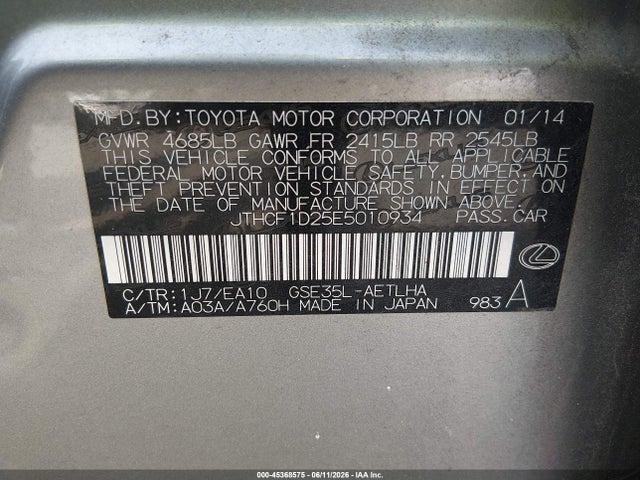 Aukcja sprzedaży 2014 Lexus Is 250, vin: JTHCF1D25E5010934, numer aukcji: 45368575