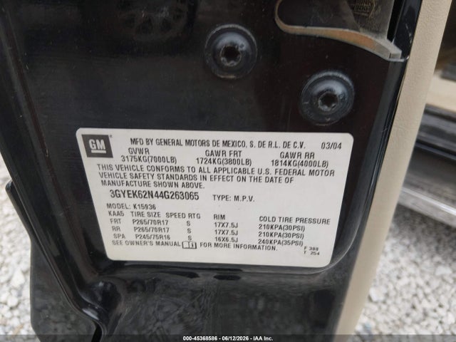 Продажа на аукционе авто 2004 Cadillac Escalade Ext Standard, vin: 3GYEK62N44G263065, номер лота: 45368586