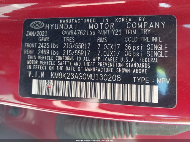 KM8K23AG0MU130208 Hyundai Kona Electric Sel
