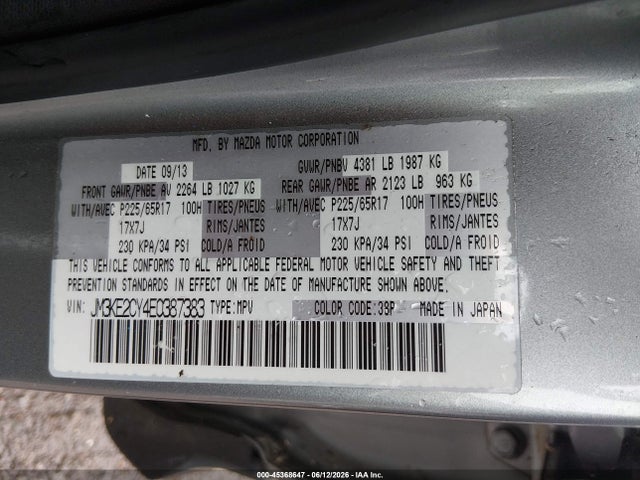 Aukcja sprzedaży 2014 Mazda Cx-5 Touring, vin: JM3KE2CY4E0387383, numer aukcji: 45368647