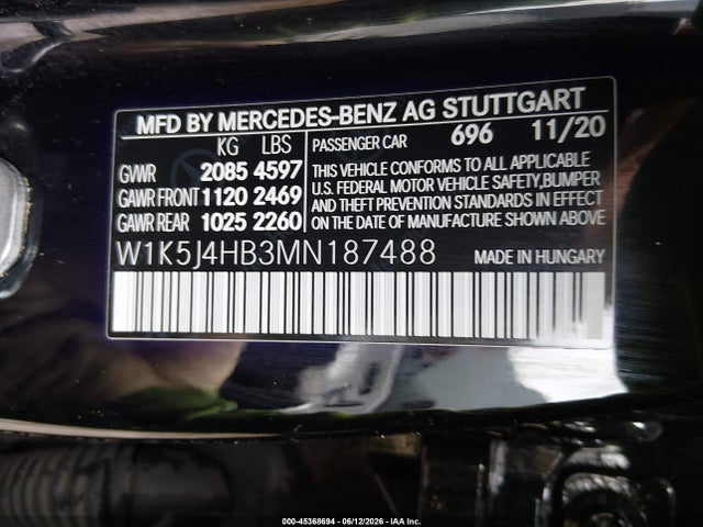 45368694 :رقم المزاد ، W1K5J4HB3MN187488 vin ، 2021 Mercedes-benz Cla 250 4matic مزاد بيع