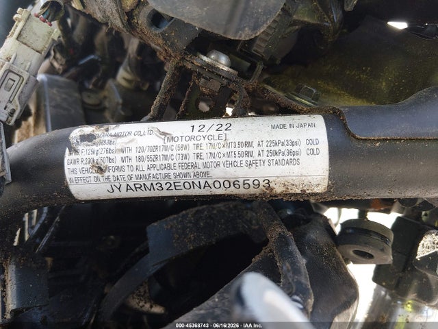 2022 Yamaha Mt07 მანქანა იყიდება აუქციონზე, vin: JYARM32E0NA006593, აუქციონის ნომერი: 45368743