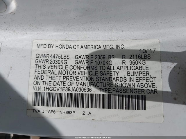 1HGCV1F39JA030536 Honda Accord Sport