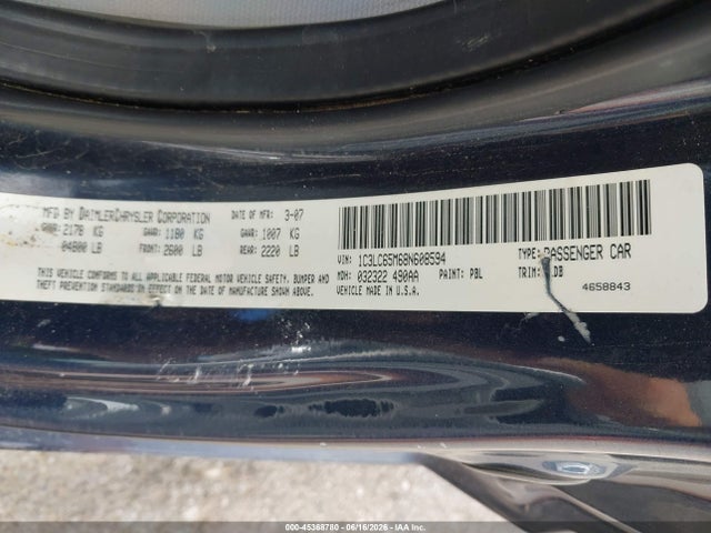 2008 Chrysler Sebring Limited მანქანა იყიდება აუქციონზე, vin: 1C3LC65M68N608594, აუქციონის ნომერი: 45368780