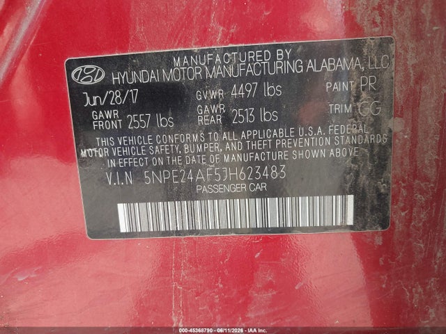 45368790 :رقم المزاد ، 5NPE24AF5JH623483 vin ، 2018 Hyundai Sonata Se مزاد بيع
