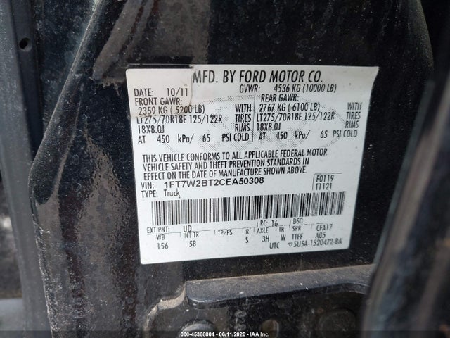 45368804 :رقم المزاد ، 1FT7W2BT2CEA50308 vin ، 2012 Ford F-250 Lariat مزاد بيع