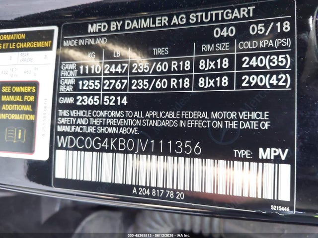 Aukcja sprzedaży 2018 Mercedes-benz Glc 300 4matic, vin: WDC0G4KB0JV111356, numer aukcji: 45368813