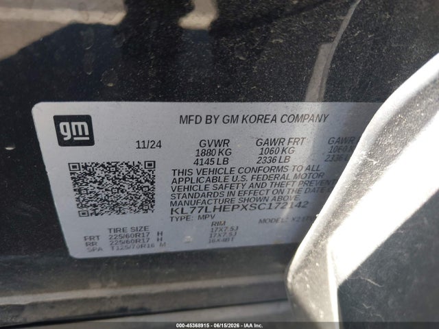 Aukcja sprzedaży 2025 Chevrolet Trax Fwd Lt, vin: KL77LHEPXSC172142, numer aukcji: 45368915