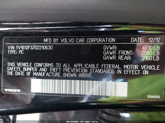 Aukcja sprzedaży 2013 Volvo S60 T5, vin: YV1612FS7D2210630, numer aukcji: 45368955