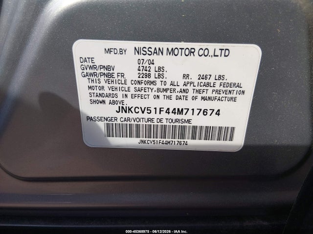 Продаж на аукціоні авто 2004 Infiniti G35x, vin: JNKCV51F44M717674, номер лоту: 45368975