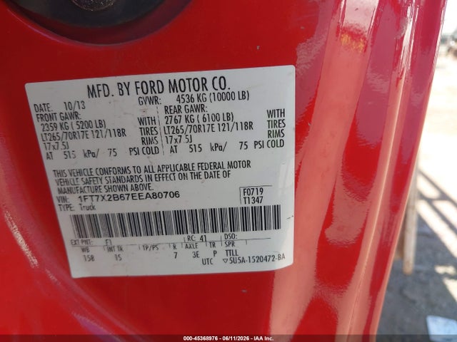 Ford F-250 Xl 2014 1FT7X2B67EEA80706 Image 9