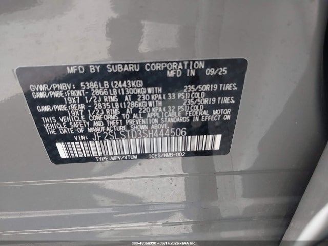 Продаж на аукціоні авто 2025 Subaru Forester Touring Hybrid, vin: JF2SLSTD3SH444506, номер лоту: 45368990