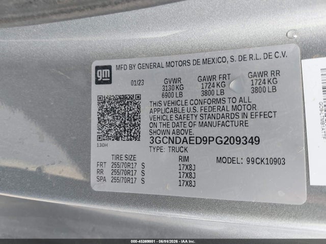 3GCNDAED9PG209349 Chevrolet Silverado 1500 4wd Long Bed Wt