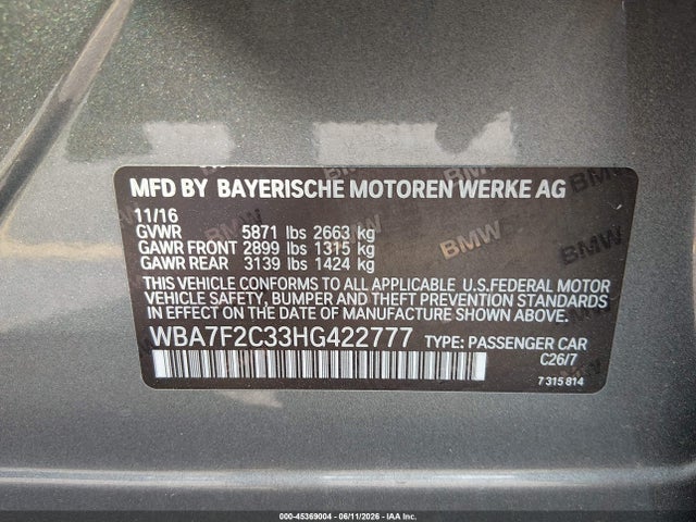 Aukcja sprzedaży 2017 Bmw Alpina B7 Xdrive, vin: WBA7F2C33HG422777, numer aukcji: 45369004