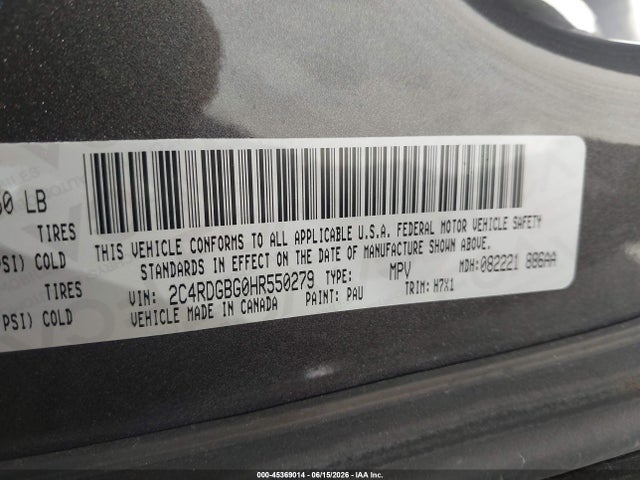 Aukcja sprzedaży 2017 Dodge Grand Caravan Se, vin: 2C4RDGBG0HR550279, numer aukcji: 45369014