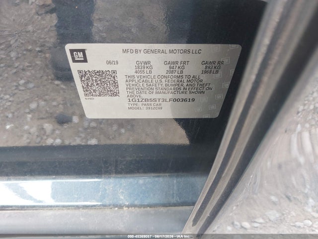 45369057 :رقم المزاد ، 1G1ZB5ST3LF003619 vin ، 2020 Chevrolet Malibu Fwd Ls مزاد بيع