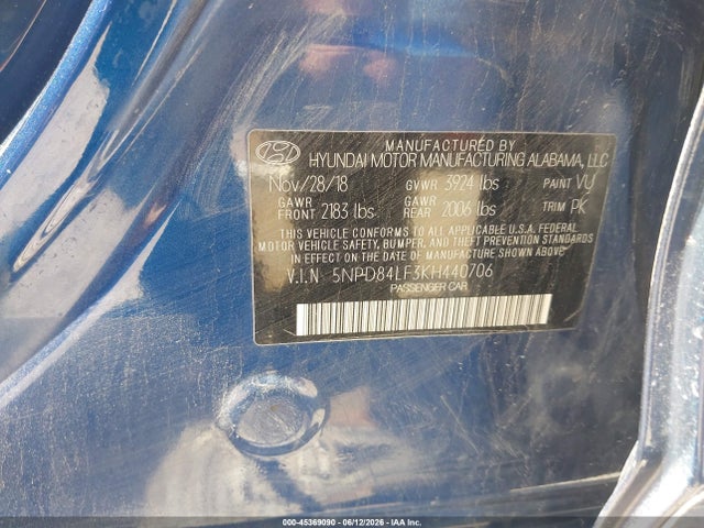5NPD84LF3KH440706 Hyundai ELANTRA SEL