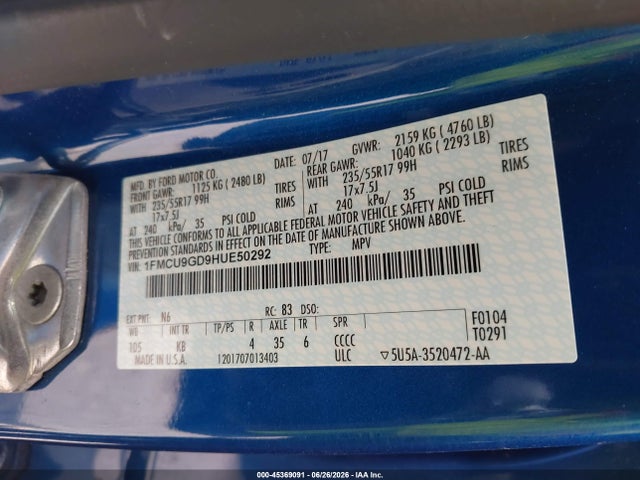 Ford ESCAPE SE 2017 1FMCU9GD9HUE50292 Image 9