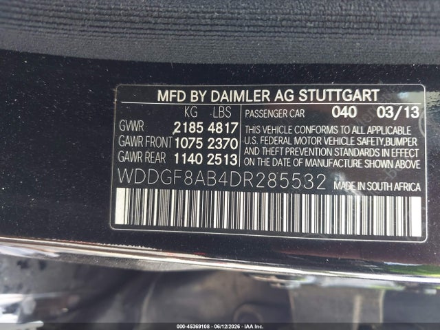 45369108 :رقم المزاد ، WDDGF8AB4DR285532 vin ، 2013 Mercedes-benz C 300 Sport 4matic مزاد بيع