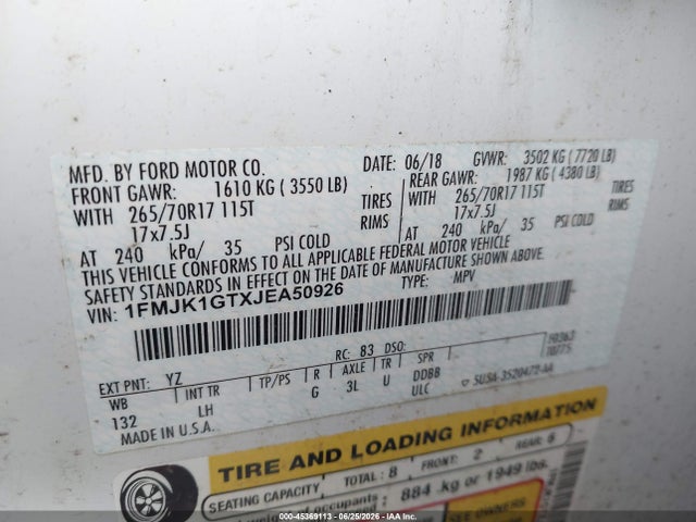 1FMJK1GTXJEA50926 Ford Expedition Max Xl
