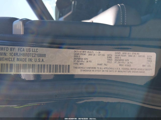Aukcja sprzedaży 2026 Jeep Grand Cherokee Limited 4x4, vin: 1C4RJHBR0TC210888, numer aukcji: 45369196