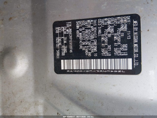 45369217 :رقم المزاد ، JN8AE2KP1E9105746 vin ، 2014 Nissan Quest Sl مزاد بيع