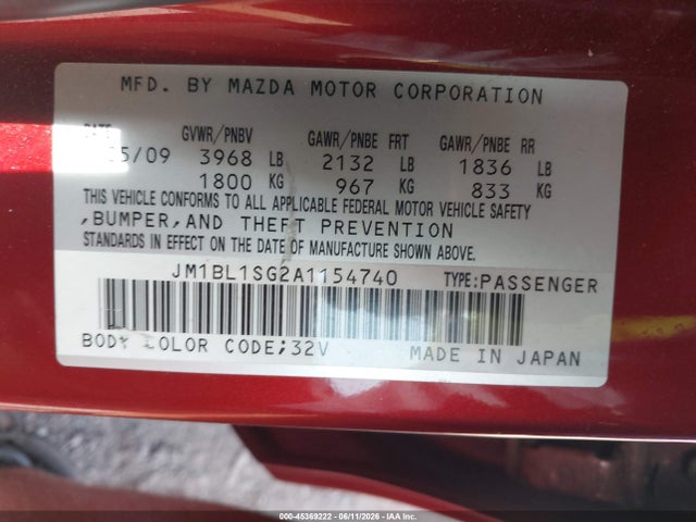 Aukcja sprzedaży 2010 Mazda Mazda3 I Touring, vin: JM1BL1SG2A1154740, numer aukcji: 45369222