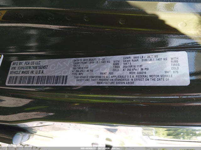 Aukcja sprzedaży 2022 Jeep Wrangler Unlimited Sahara Altitude 4x4, vin: 1C4HJXEM7NW162457, numer aukcji: 45369233