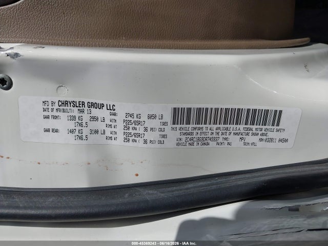 45369243 :رقم المزاد ، 2C4RC1BG9DR745937 vin ، 2013 Chrysler Town & Country Touring مزاد بيع