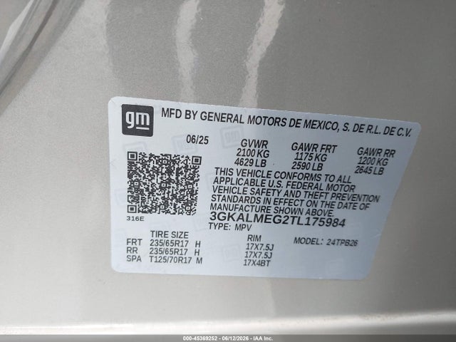 45369252 :رقم المزاد ، 3GKALMEG2TL175984 vin ، 2026 Gmc Terrain Fwd Elevation مزاد بيع
