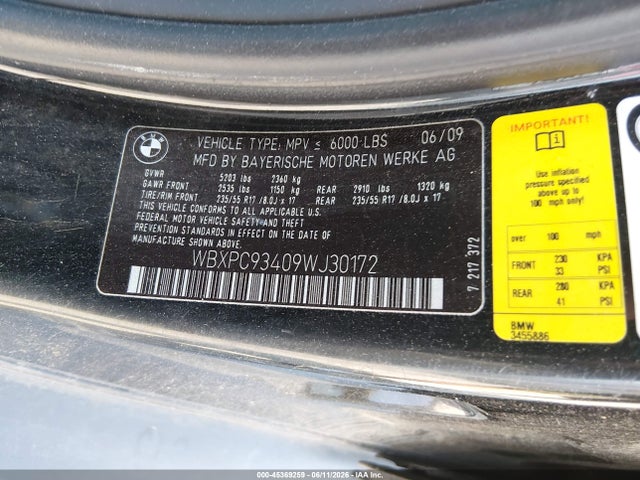 Aukcja sprzedaży 2009 Bmw X3 Xdrive30i, vin: WBXPC93409WJ30172, numer aukcji: 45369259