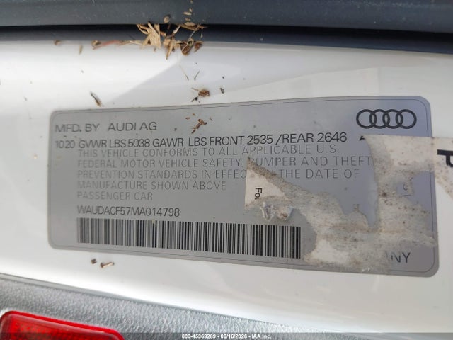 Aukcja sprzedaży 2021 Audi A5 Sportback Premium 45 Tfsi Quattro S Tronic, vin: WAUDACF57MA014798, numer aukcji: 45369289
